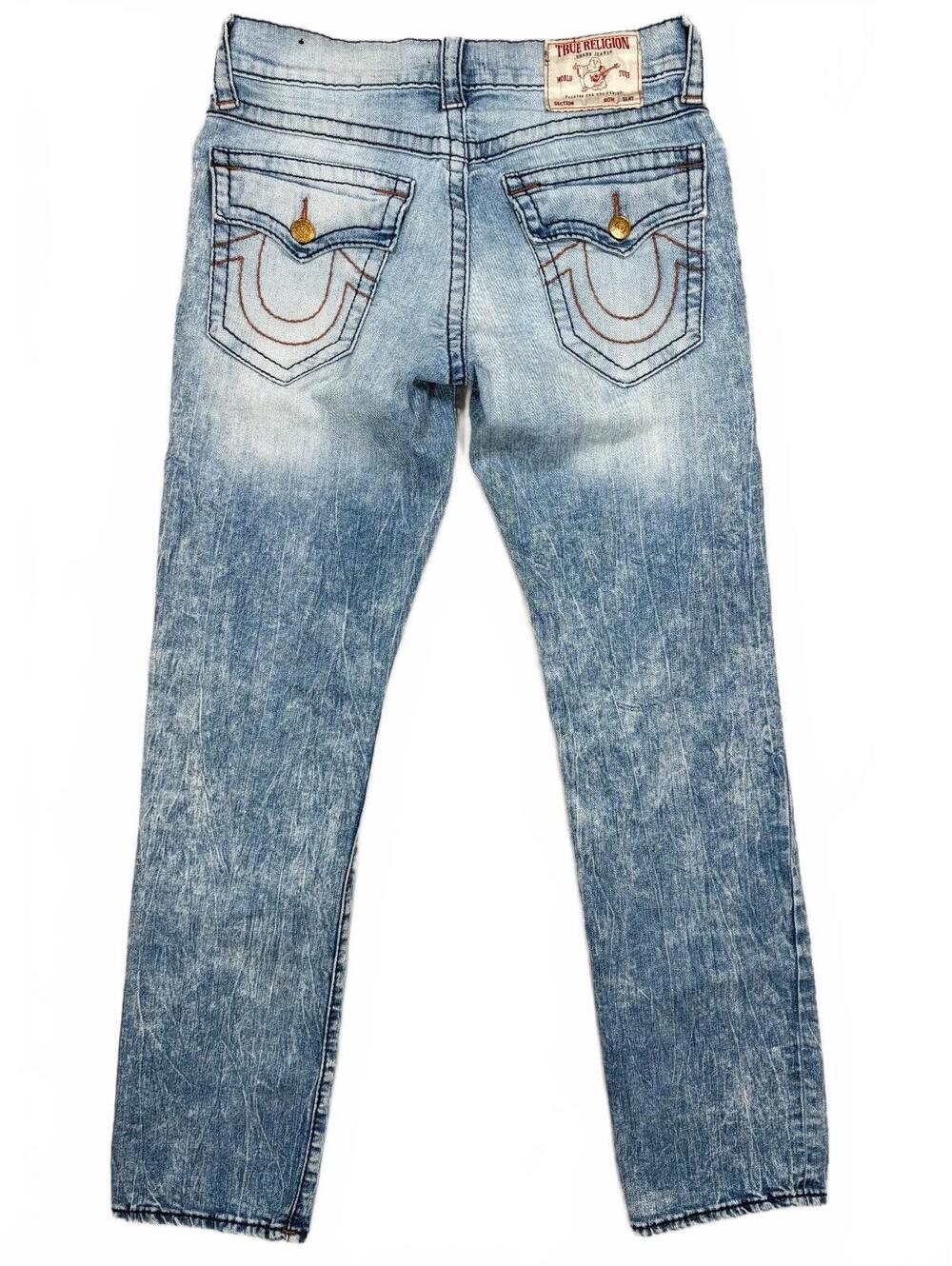 True Religion Ricky Acid Wash Straight Leg Jeans 30x33 Horseshoe Flap Pockets